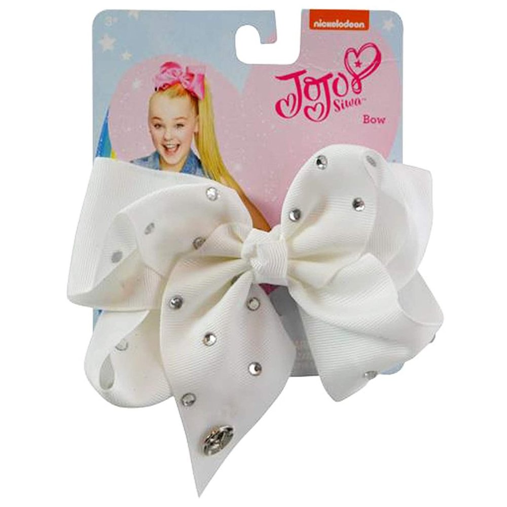 JoJo Siwa Large Cheer Hair Bow (White w/White Rhinestones)
